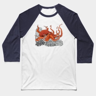 Red Giant Octopus Doodle-teal Baseball T-Shirt